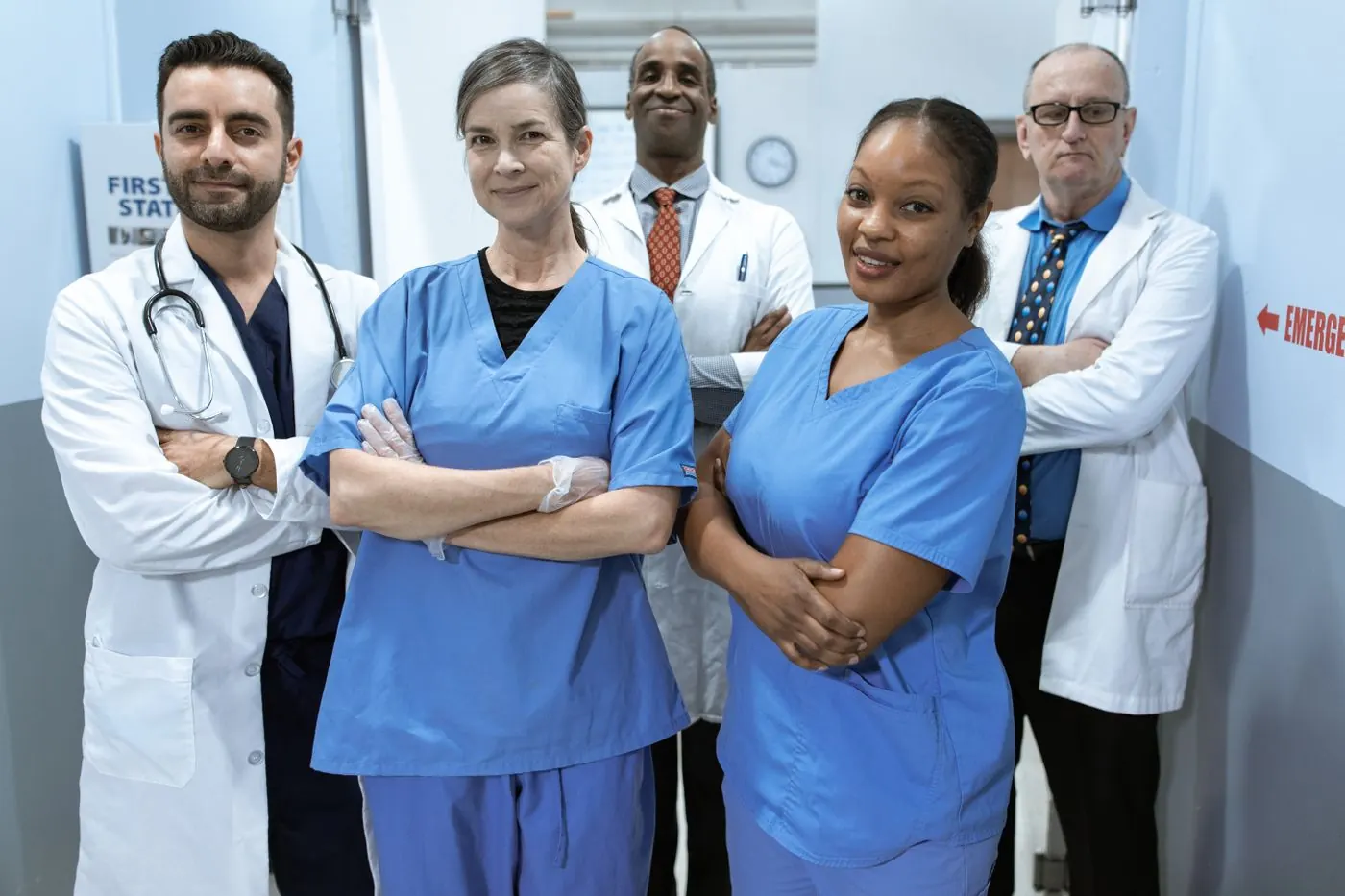 A hospital care team of nurses and doctors